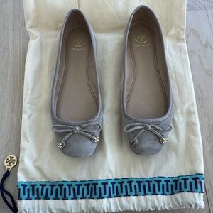Tory Burch Gray Flats with Bow Detail
